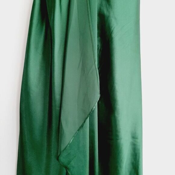MARINA | Satin Empire Waist Front Drape Maxi Dress Green Sz 6 - Picture 5 of 16
